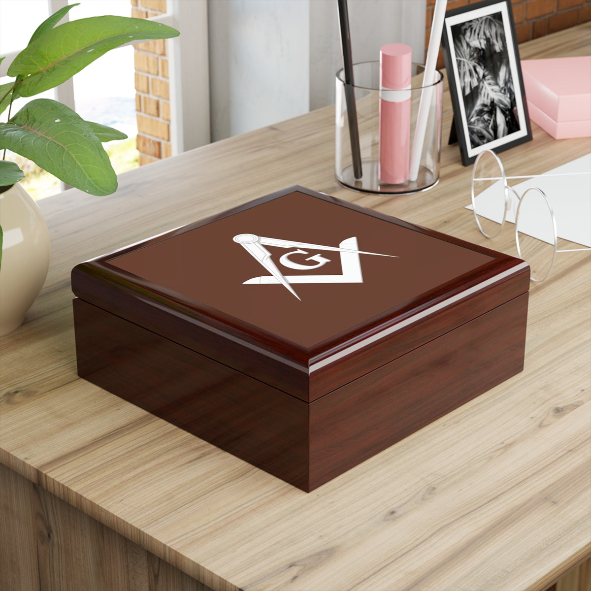 Master Mason Blue Lodge Jewelry Box - Square & Compasses with G Emblem