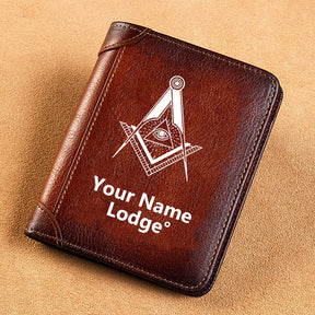 Master Mason Blue Lodge Wallet - Brown Leather - Bricks Masons