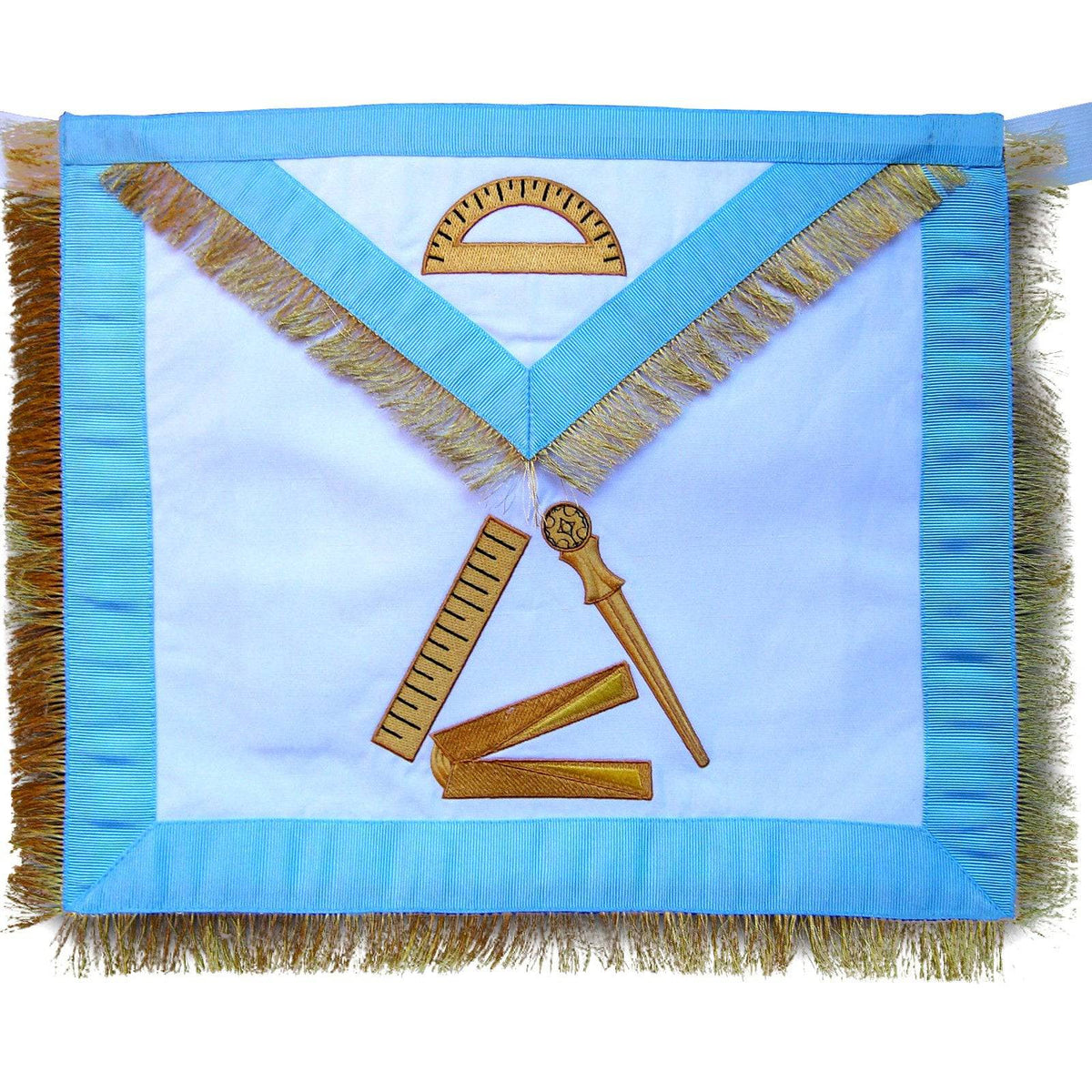 12th Degree Scottish Rite Apron - White with Sky Blue Borders & Gold Fringe - Bricks Masons
