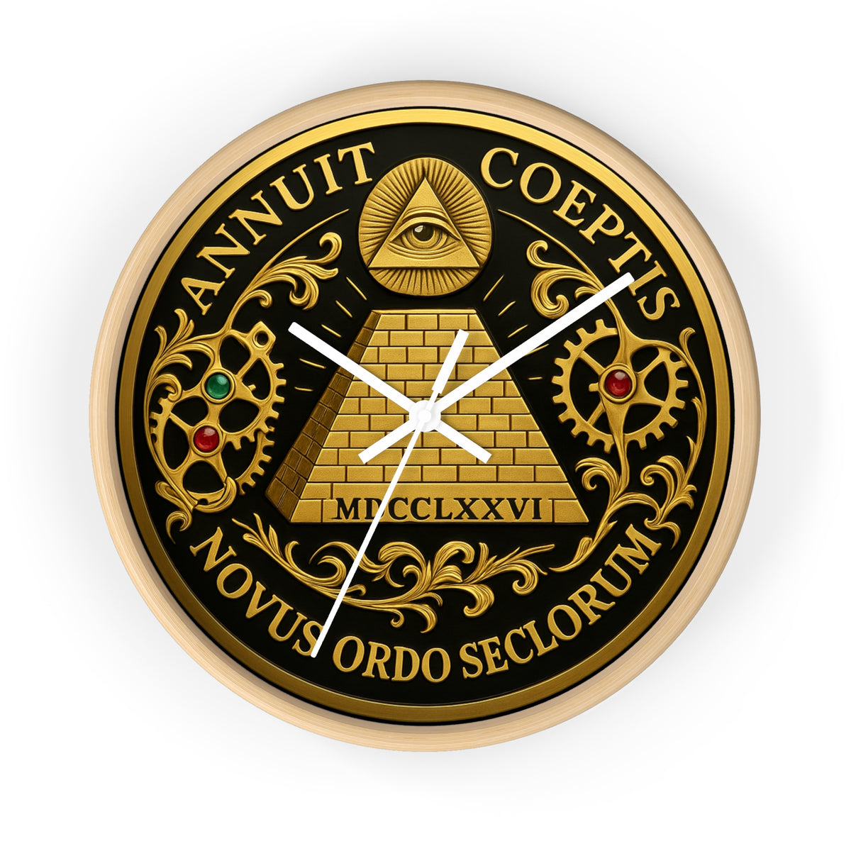 Eye of Providence Clock - Pyramid and All Seeing Eye with Latin Motto - Bricks Masons