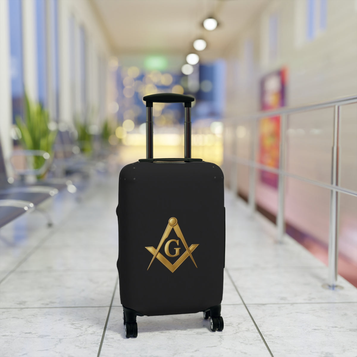 Master Mason Blue Lodge Luggage Cover - Golden Square & Compasses G Emblem