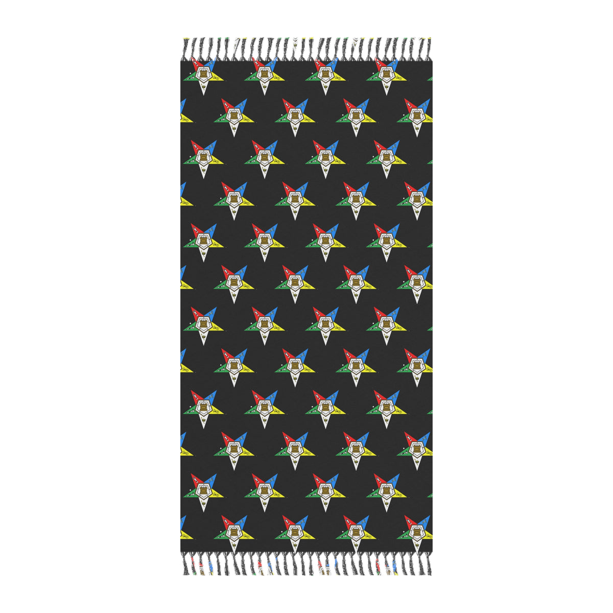 OES Towel - Black Polyester Colorful Stars With Knotted Tassels - Bricks Masons