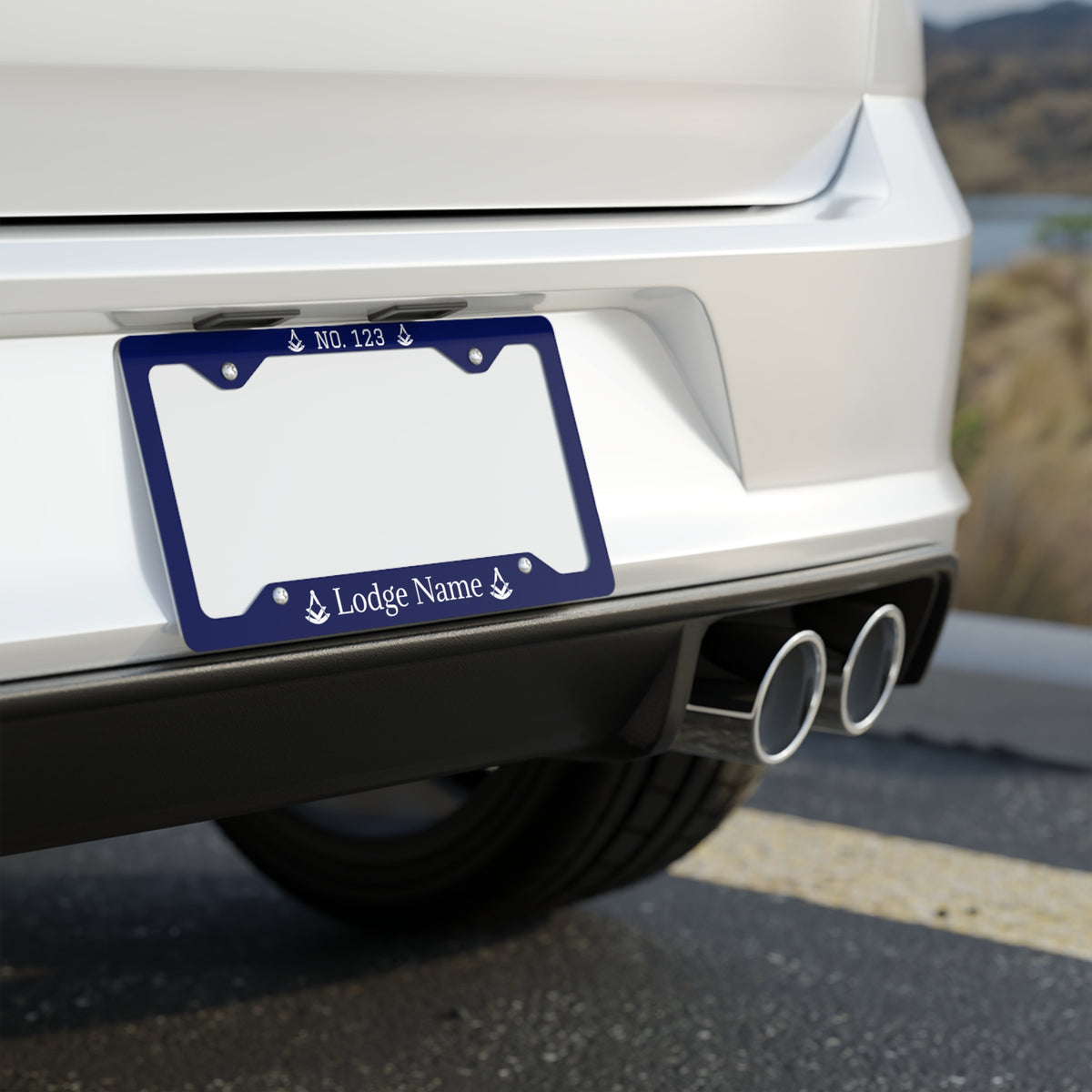 Past Master Blue Lodge License Plate Frame - Square Compass & Quadrant Customized