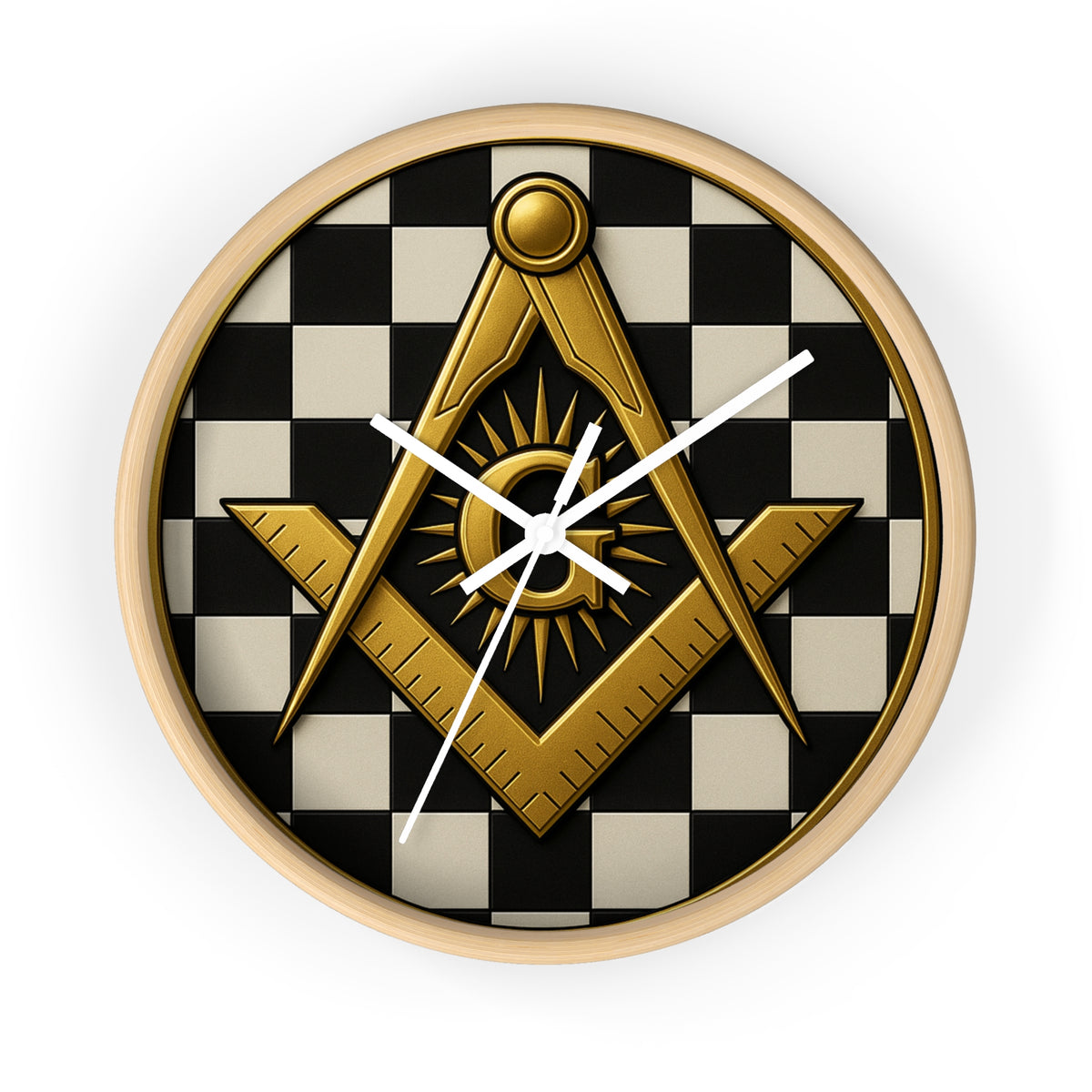 Master Mason Blue Lodge Clock - G and Square & Compass Checkered Dial - Bricks Masons