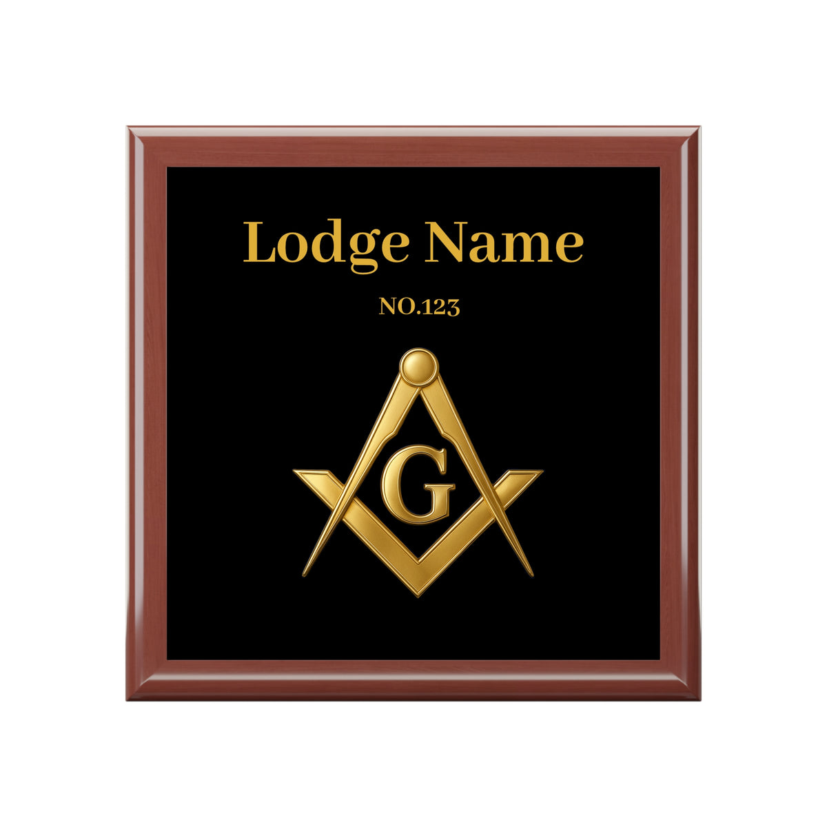 Master Mason Blue Lodge Jewelry Box - Gold Square & Compasses G with Personalization