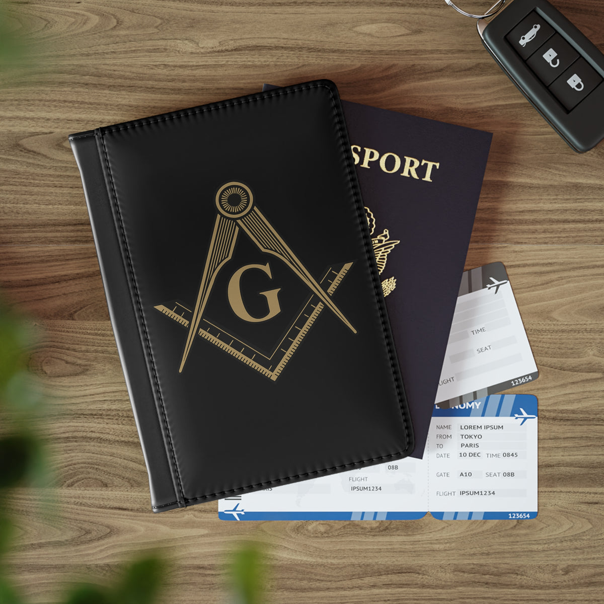Master Mason Blue Lodge Passport Cover - S&C G PU Leather With Inner Compartments - Bricks Masons