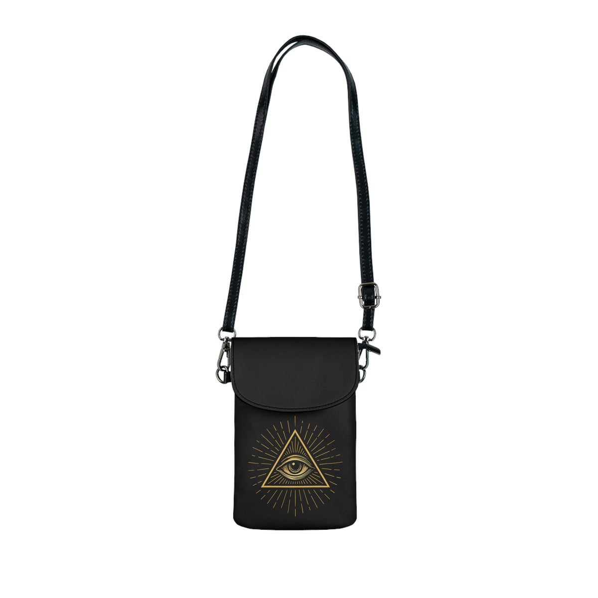 Eye of Providence Cell Phone Wallet - Black & Gold Microfiber Leather - Bricks Masons
