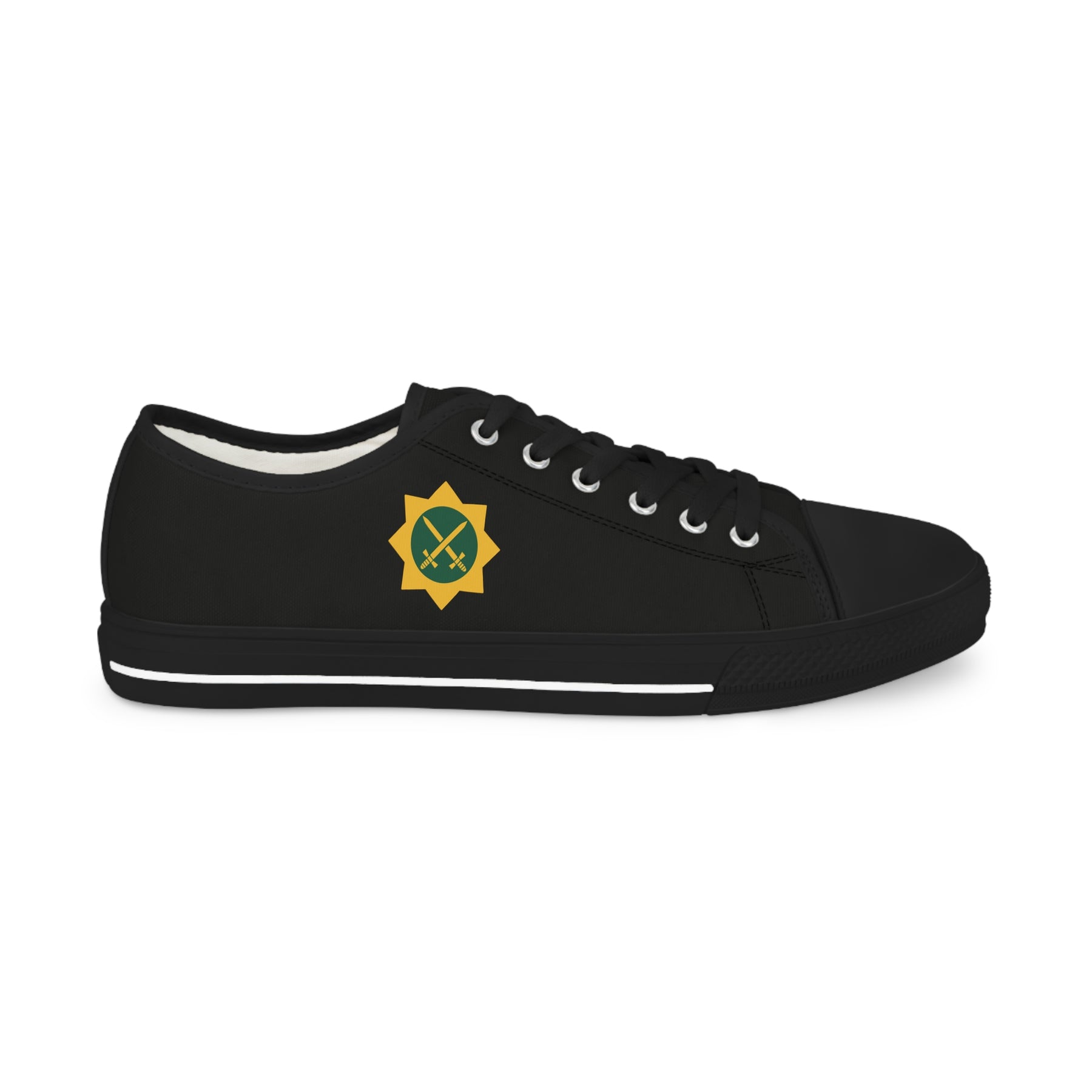 Red Cross of Babylone Sneaker - Low Top Sneaker Black & White Gold & Green Emblem - Bricks Masons