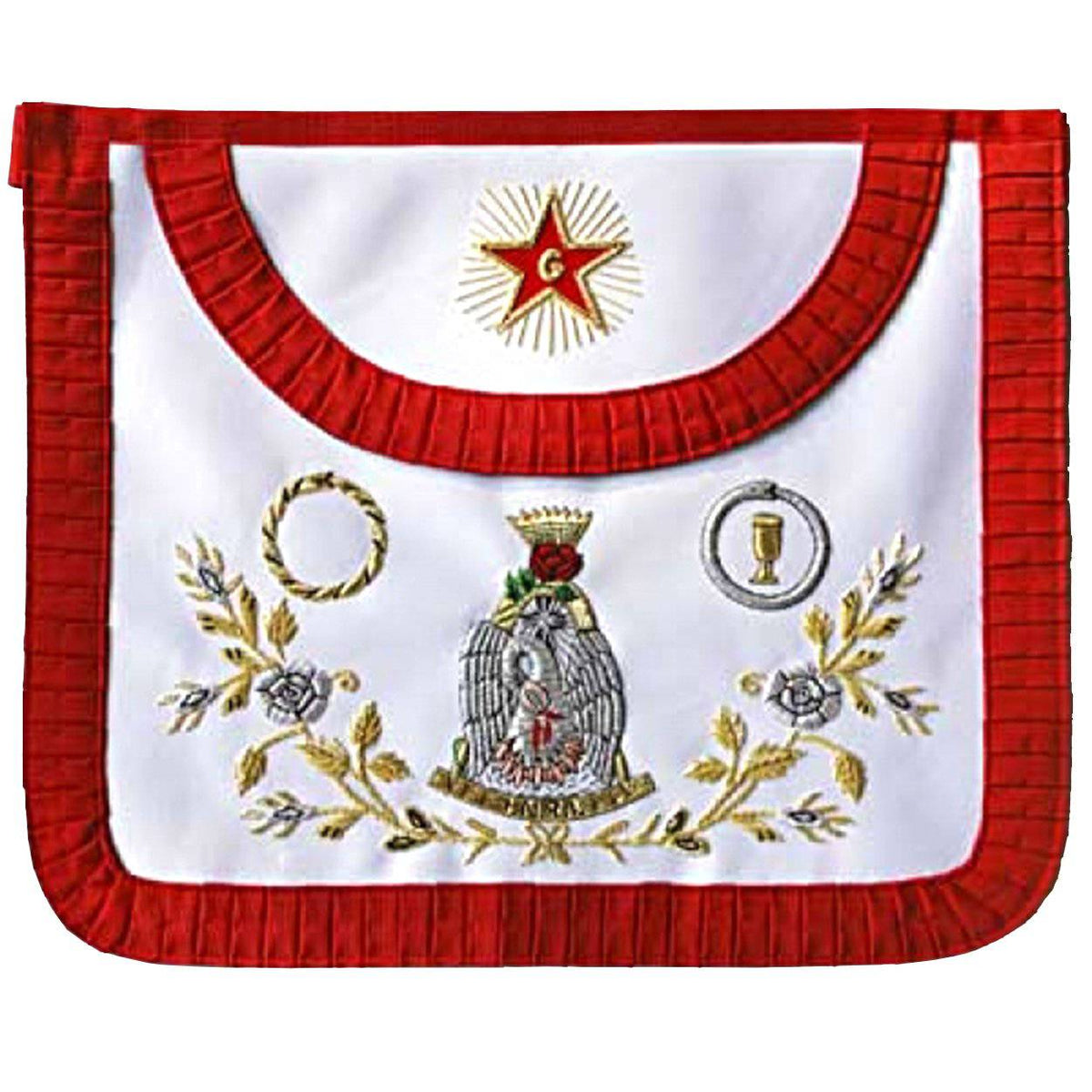 18th Degree Scottish Rite Apron - Red Pleated Edges - Bricks Masons