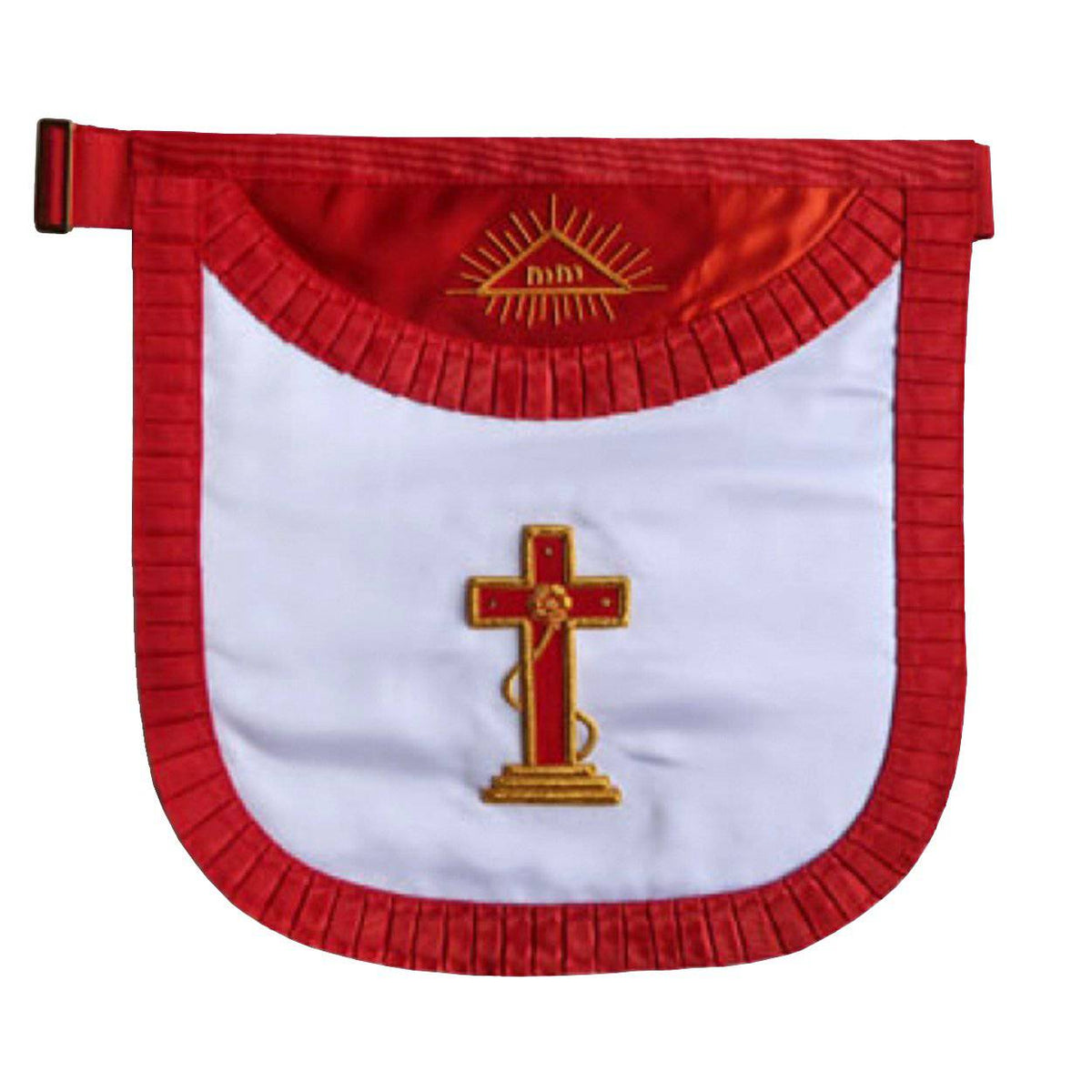 18th Degree Scottish Rite Apron - White & Red Satin with Pleated Edges - Bricks Masons