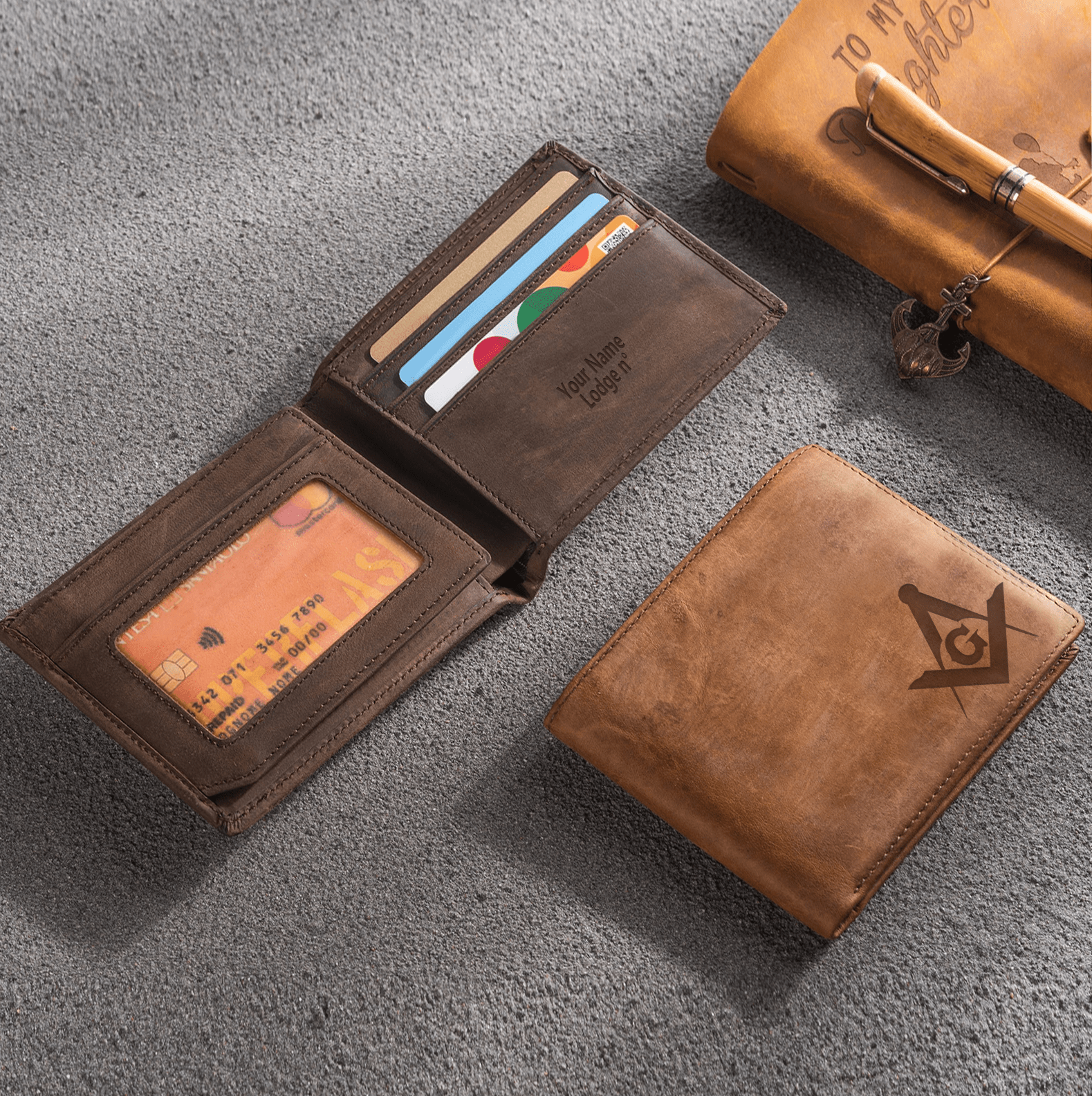 Master Mason Blue Lodge Wallet - Handmade Leather - Bricks Masons