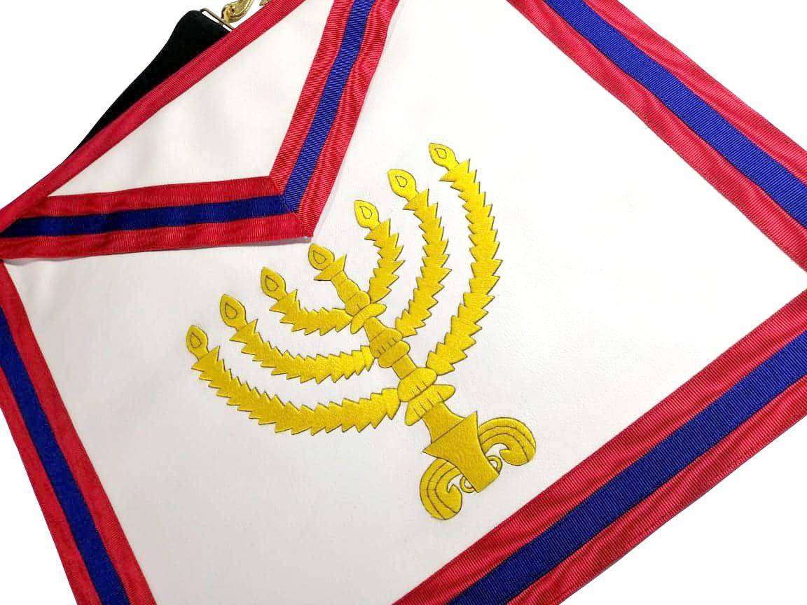 23rd Degree Scottish Rite Apron - White with Red & Blue Moire - Bricks Masons