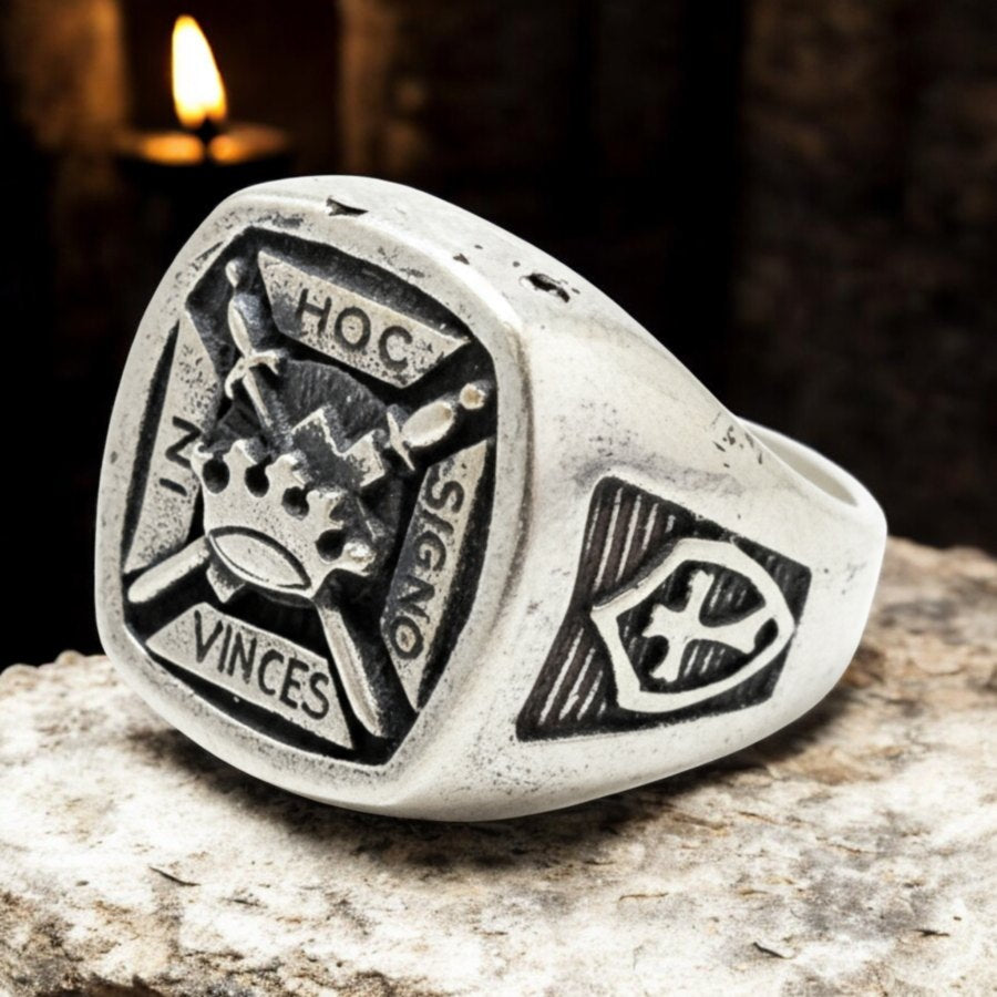 Templar Ring In hoc signo vinces In Silver 1.6 cm 9 g Art 287 - Bricks Masons