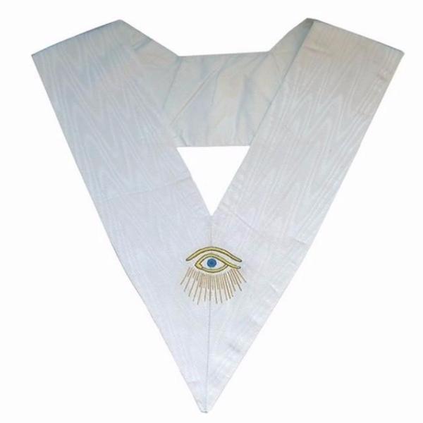 28th Degree Scottish Rite Collar - All White Moire with Eye & Rays - Bricks Masons