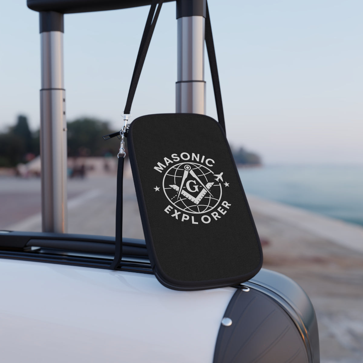 Master Mason Blue Lodge Passport Wallet - Black Masonic Explorer With Shoulder & Wrist Strap - Bricks Masons