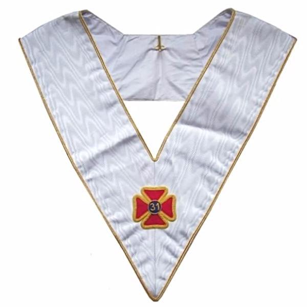 30th Degree Scottish Rite Collar - White Moire with Gold Borders - Bricks Masons