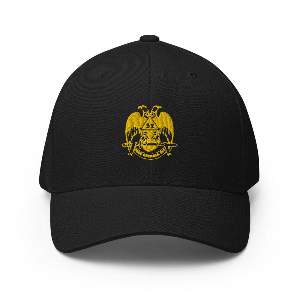 32nd Degree Scottish Rite Baseball Cap - Wings Down Golden Embroidery - Bricks Masons