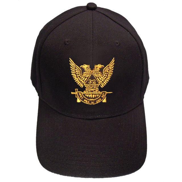 32nd Degree Scottish Rite Baseball Cap - Wings Up Black Cotton - Bricks Masons