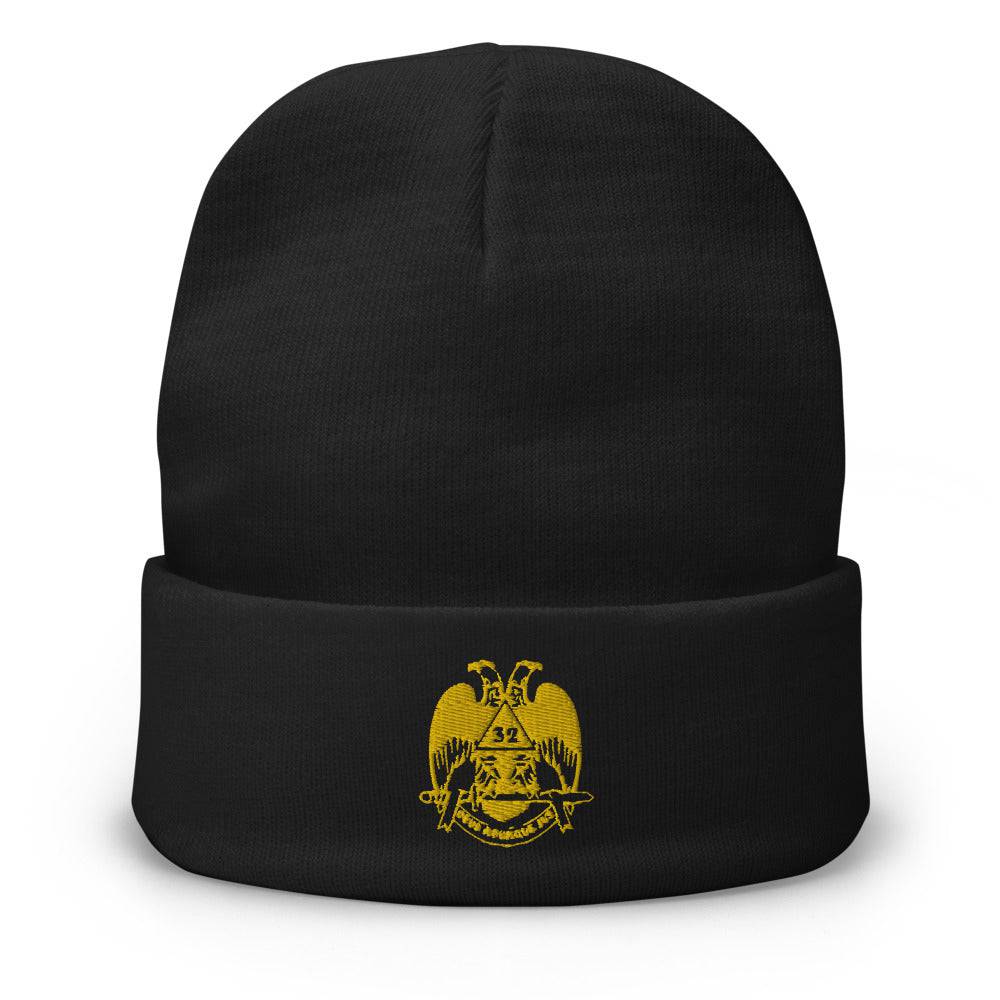 32nd Degree Scottish Rite Beanie - Wings Down Golden Embroidery - Bricks Masons