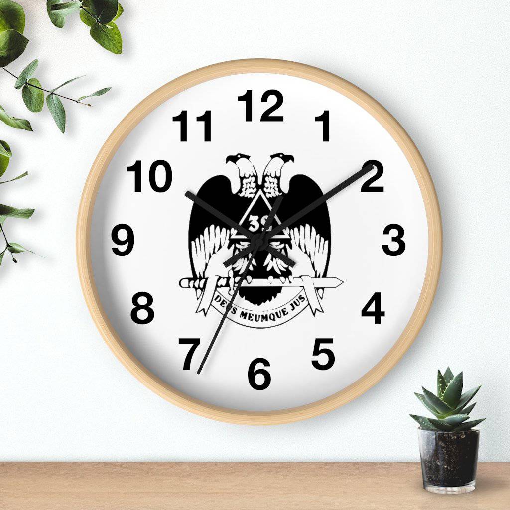 32nd Degree Scottish Rite Clock - Wings Down Wooden Frame - Bricks Masons