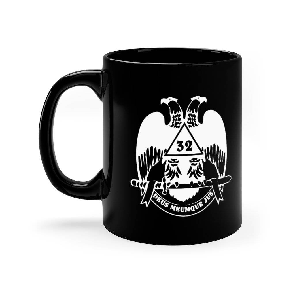 32nd Degree Scottish Rite Mug - Wings Down Black & White 11oz - Bricks Masons