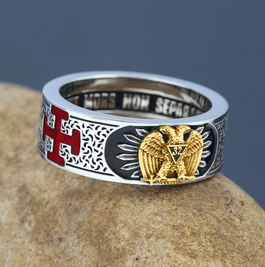 32nd Degree Scottish Rite Ring - 925 Sterling Silver/ 14k Real Gold Ea