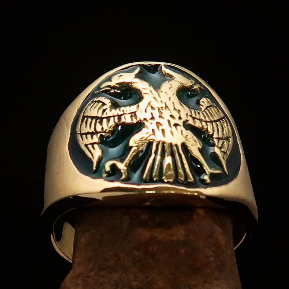 32nd Degree Scottish Rite Ring - Green Wings Down Gold Brass - Bricks Masons