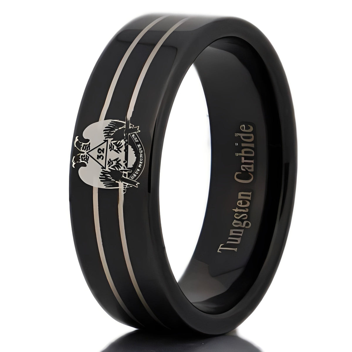 Ring des 32. Grades des Schottischen Ritus – Flügel nach unten, Schwarzer Wolfram, personalisierbar