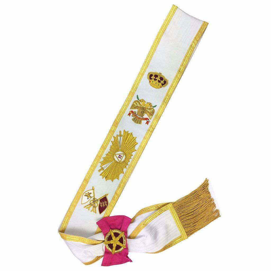 33rd Degree Sash - Gold Fringe & Hand Embroidery - Bricks Masons