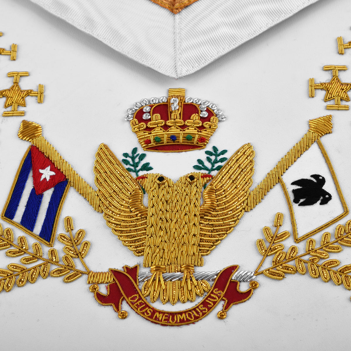 33rd Degree Scottish Rite Apron - Hand Embroidery Gold Bullion Wings Up ALL COUNTRIES FLAGS - Bricks Masons