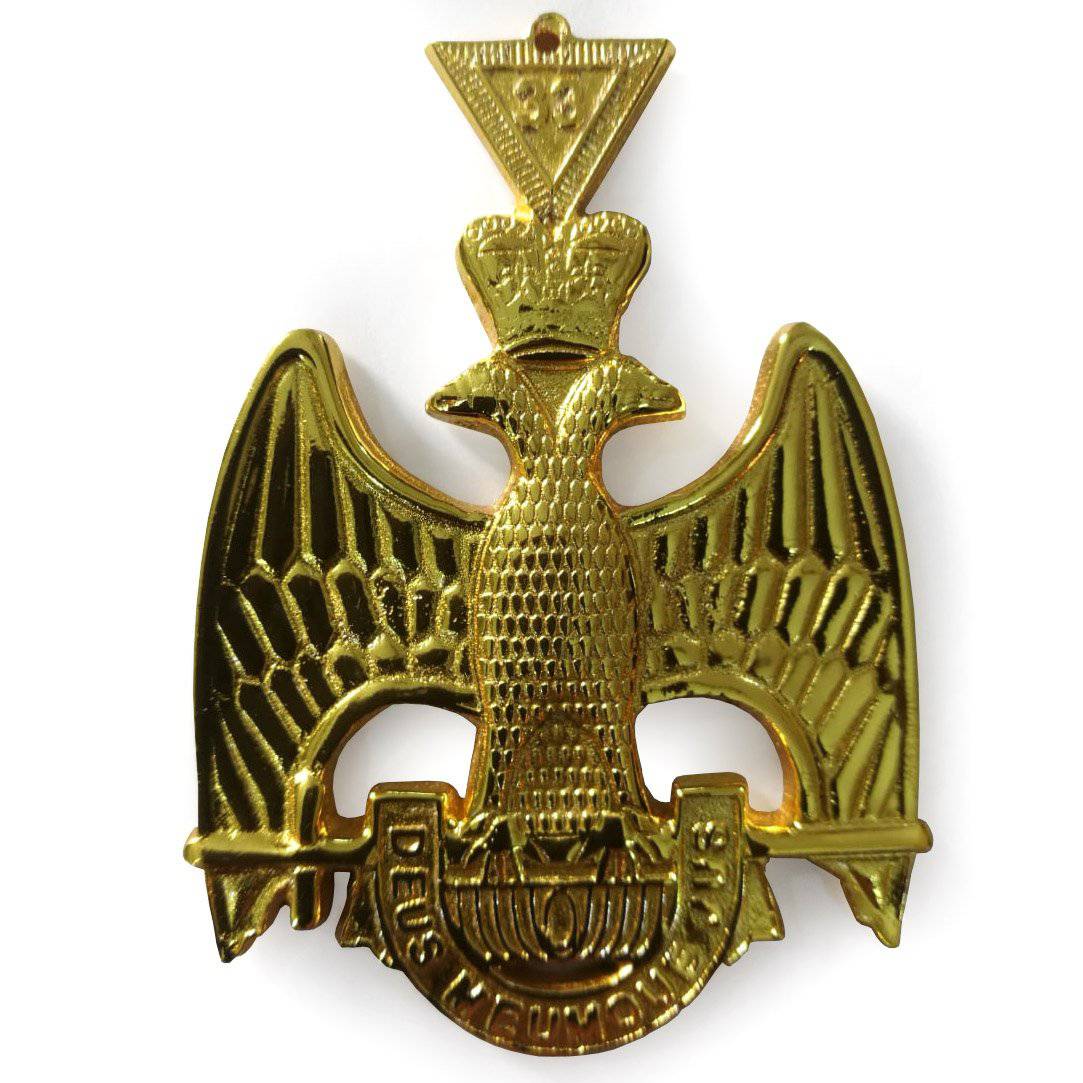 33th Degree Scottish Rite Collar Jewel - Wings Down Gold Plated - Bricks Masons