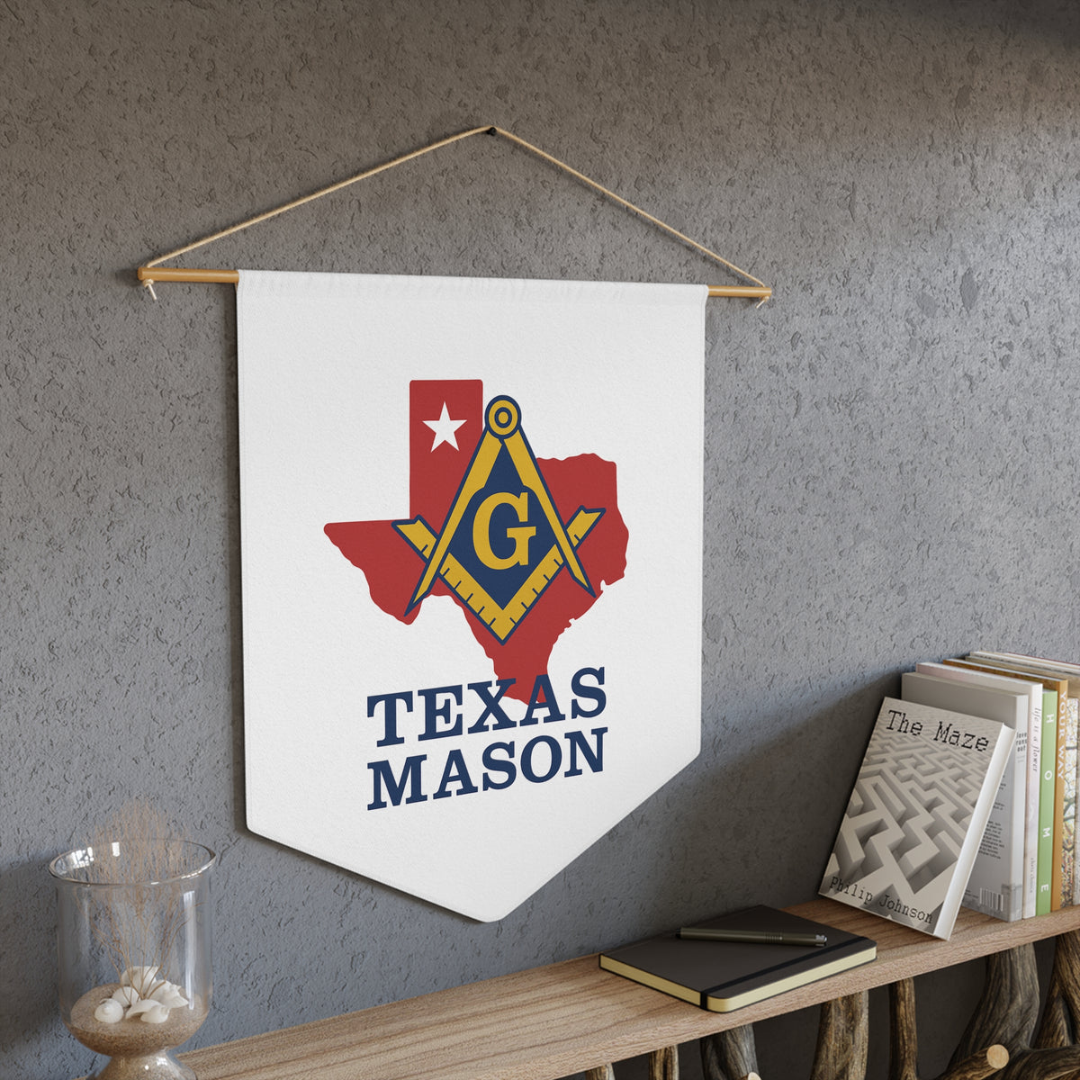 Master Mason Blue Lodge Pennant - Texas Map with Square & Compass and G Emblem - Bricks Masons