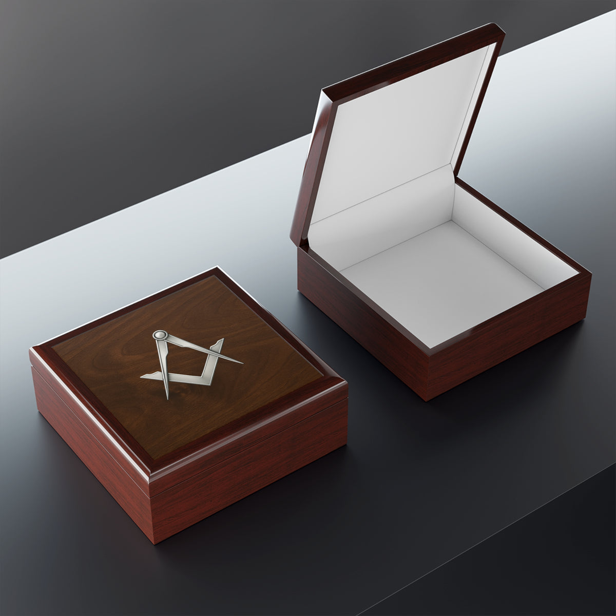 Master Mason Blue Lodge Jewelry Box - Silver Square & Compasses Emblem
