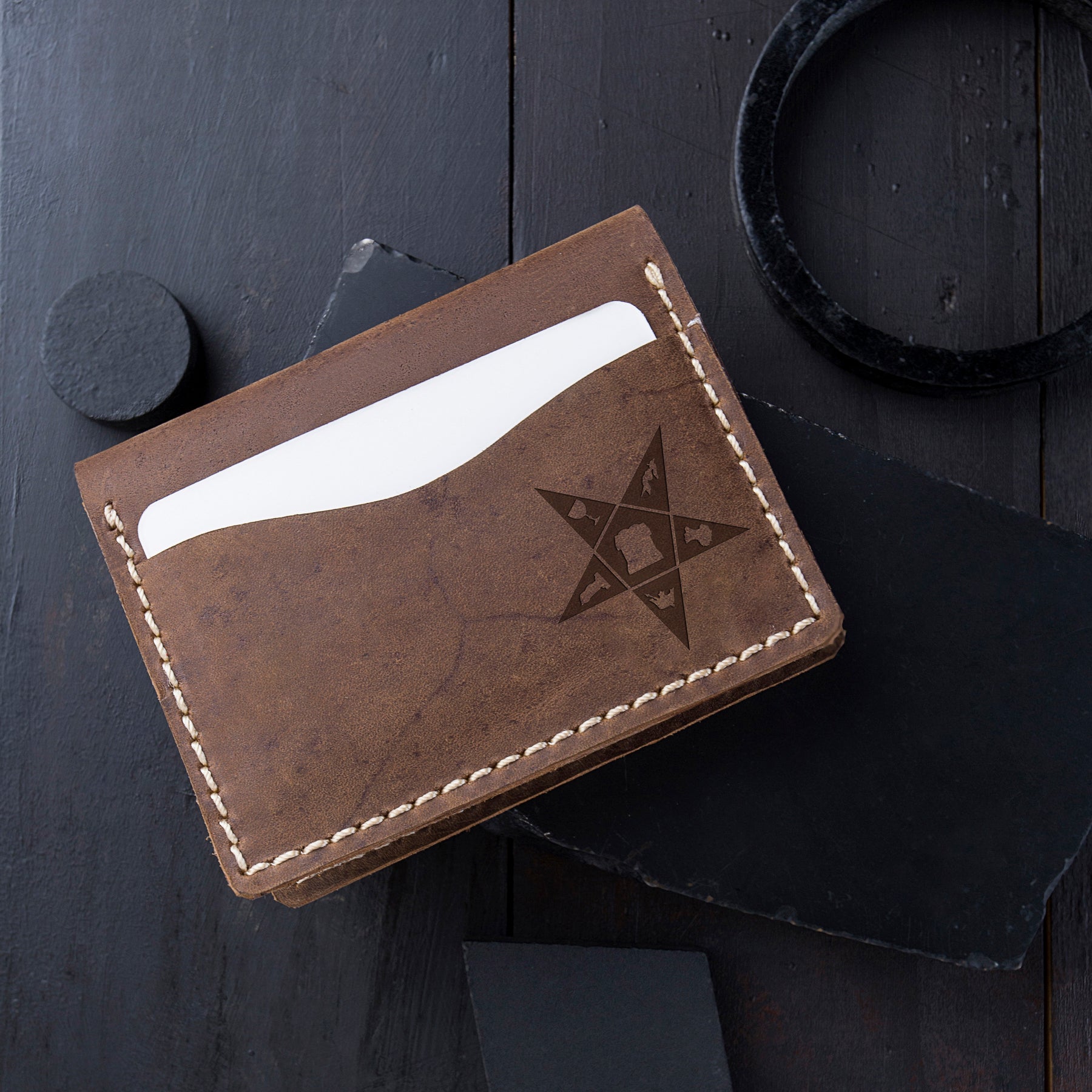 OES Wallet - Brown Leather - Bricks Masons