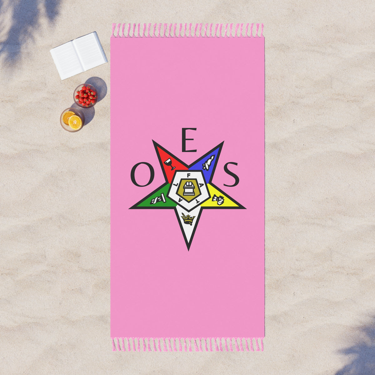 OES Towel - Pink Polyester With Knotted Tassels Beach Cloth - Bricks Masons