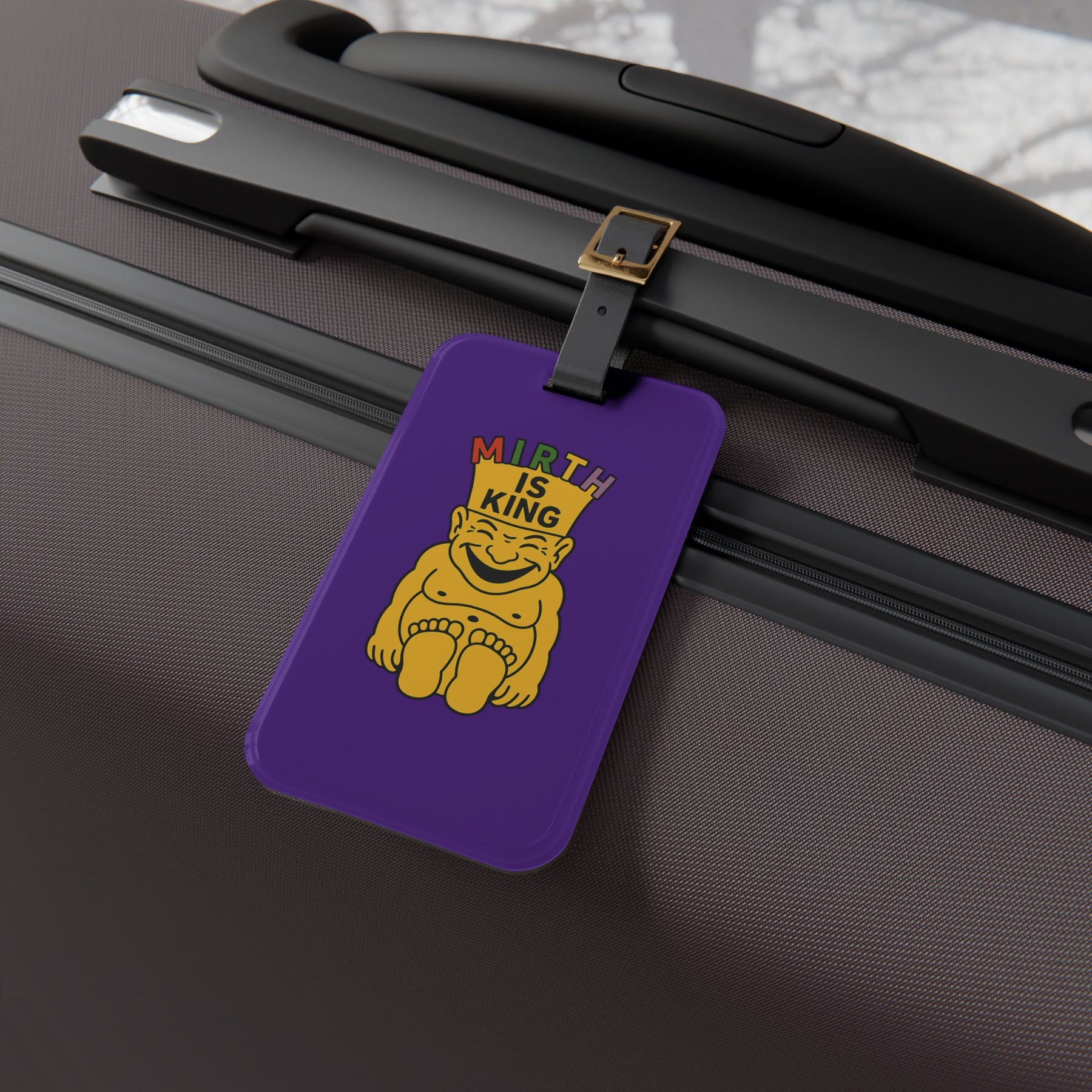 Royal Order of Jesters Luggage Tag - Purple Mirth With Black Leather Strap - Bricks Masons