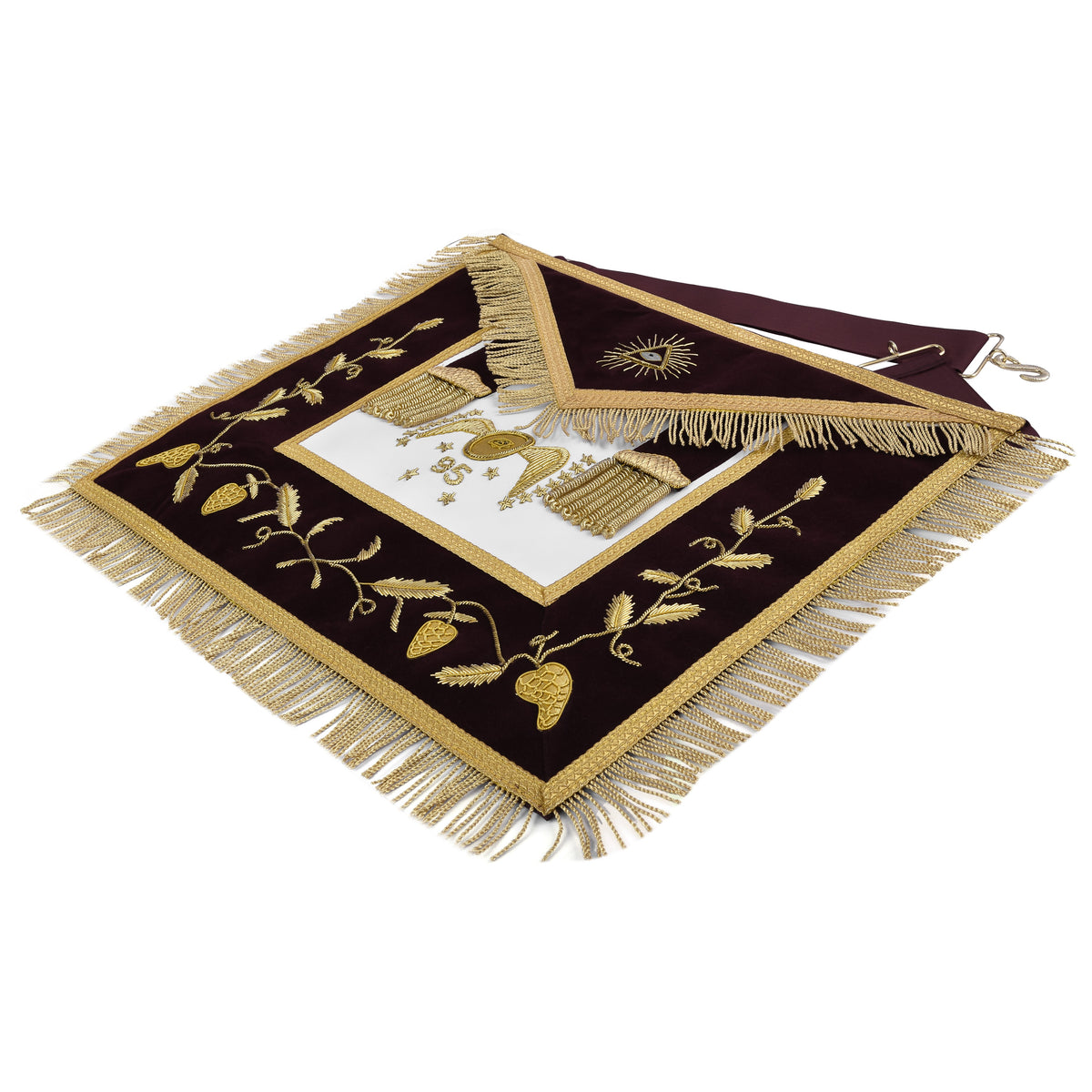 95th Degree Memphis Misraim Apron - Maroon Velvet With Gold Hand Embroidery Bullion - Bricks Masons