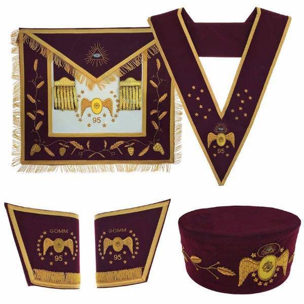 95th Degree Memphis Misraim French Regulation Regalia Set - Maroon Hand Embroidery - Bricks Masons
