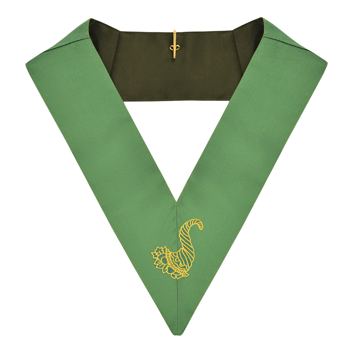 Senior Steward Cerneau Rite Officer Collar - Green Ribbon Machine Embroidery - Bricks Masons