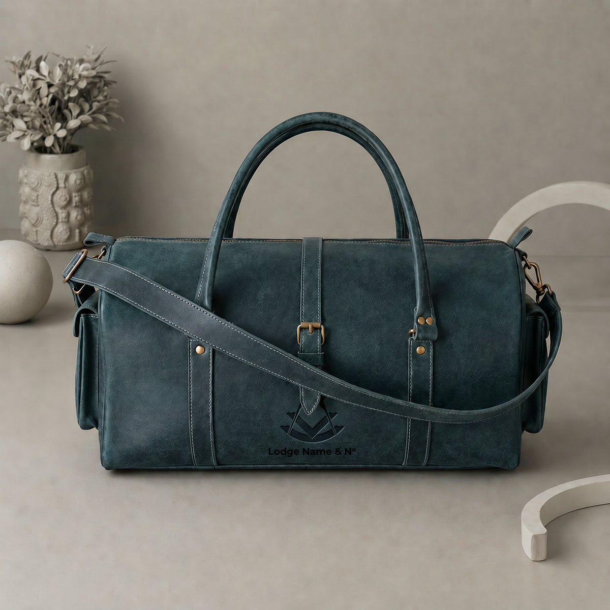Past Master Blue Lodge Travel Bag - Crazy Horse Leather Round Duffle Shape