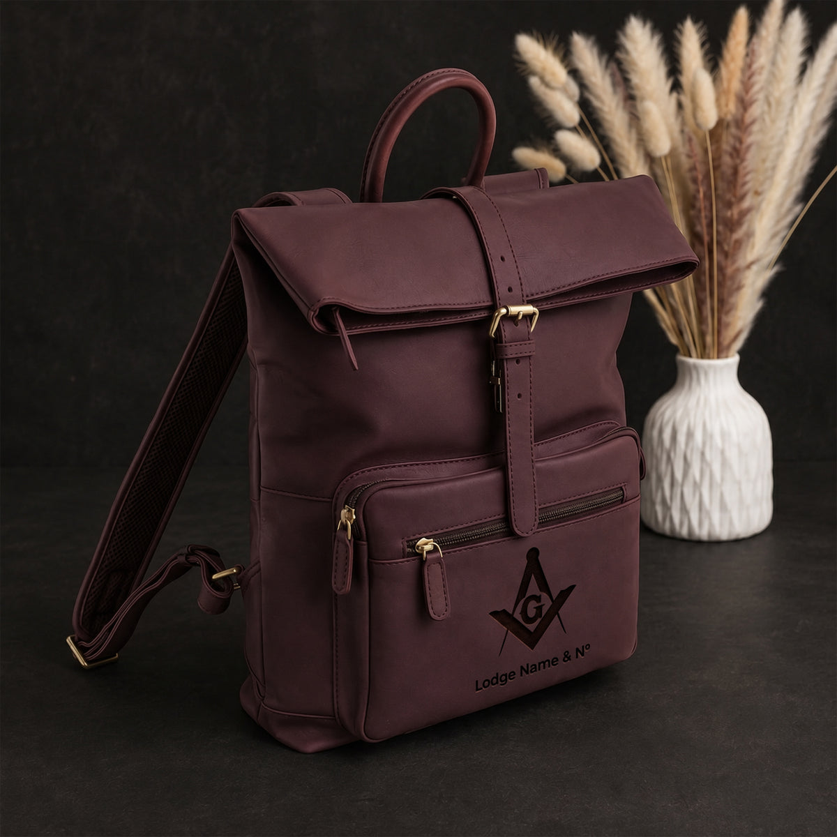 Master Mason Blue Lodge Backpack - Burgundy Crazy Horse Leather With Adjustable Straps
