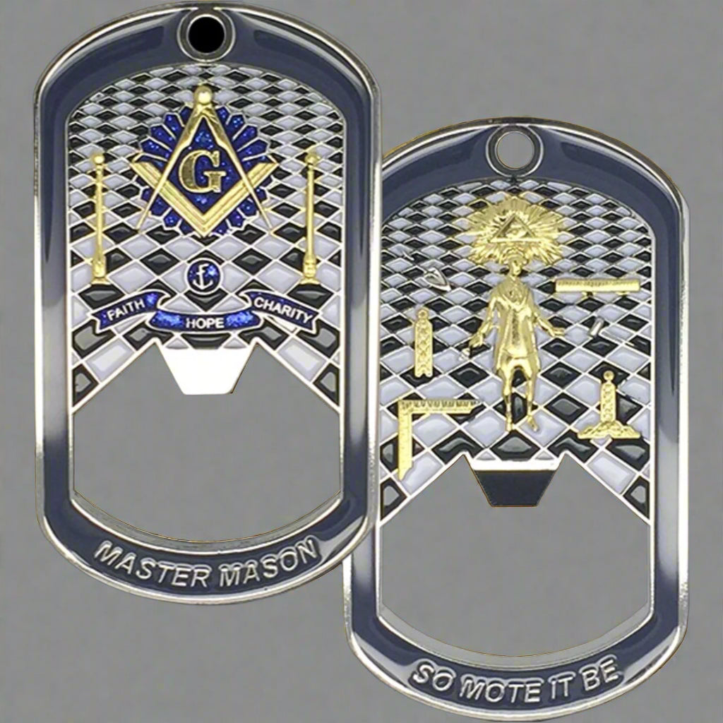 Master Mason Blue Lodge Bottle Opener - Faith Hope Charity So Mote It Be - Bricks Masons