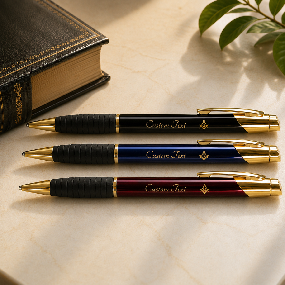 Master Mason Blue Lodge Pen - Golden Square & Compass G Engraving with Customization