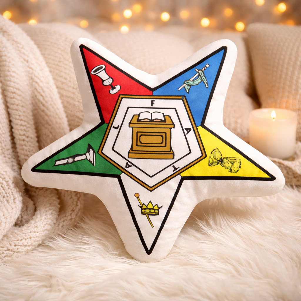 OES Pillow - Colorful Eastern Star Pentagram Down - Bricks Masons