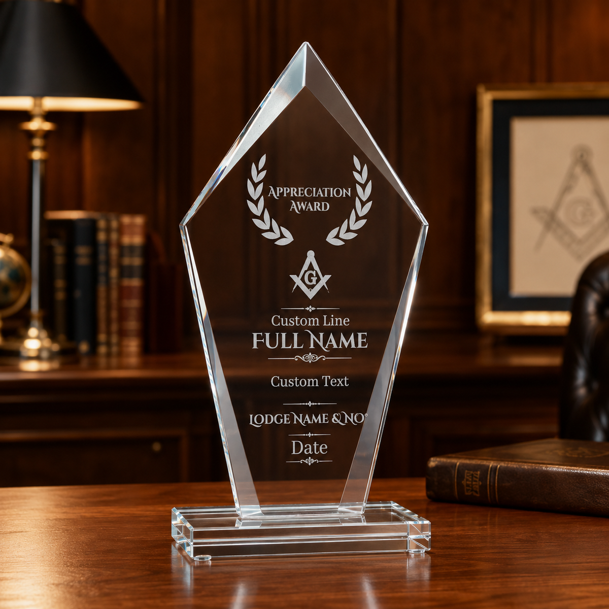 Master Mason Blue Lodge Plaque - Engraved Square & Compass G with Personalization