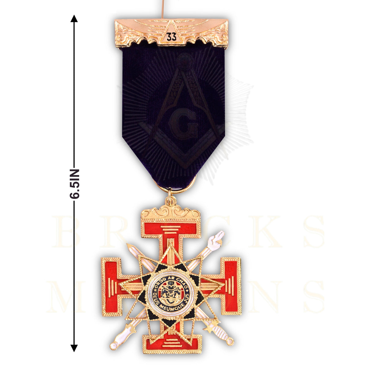 33rd Degree Scottish Rite Breast Jewel - Purple Ribbon & Rose Gold - Bricks Masons