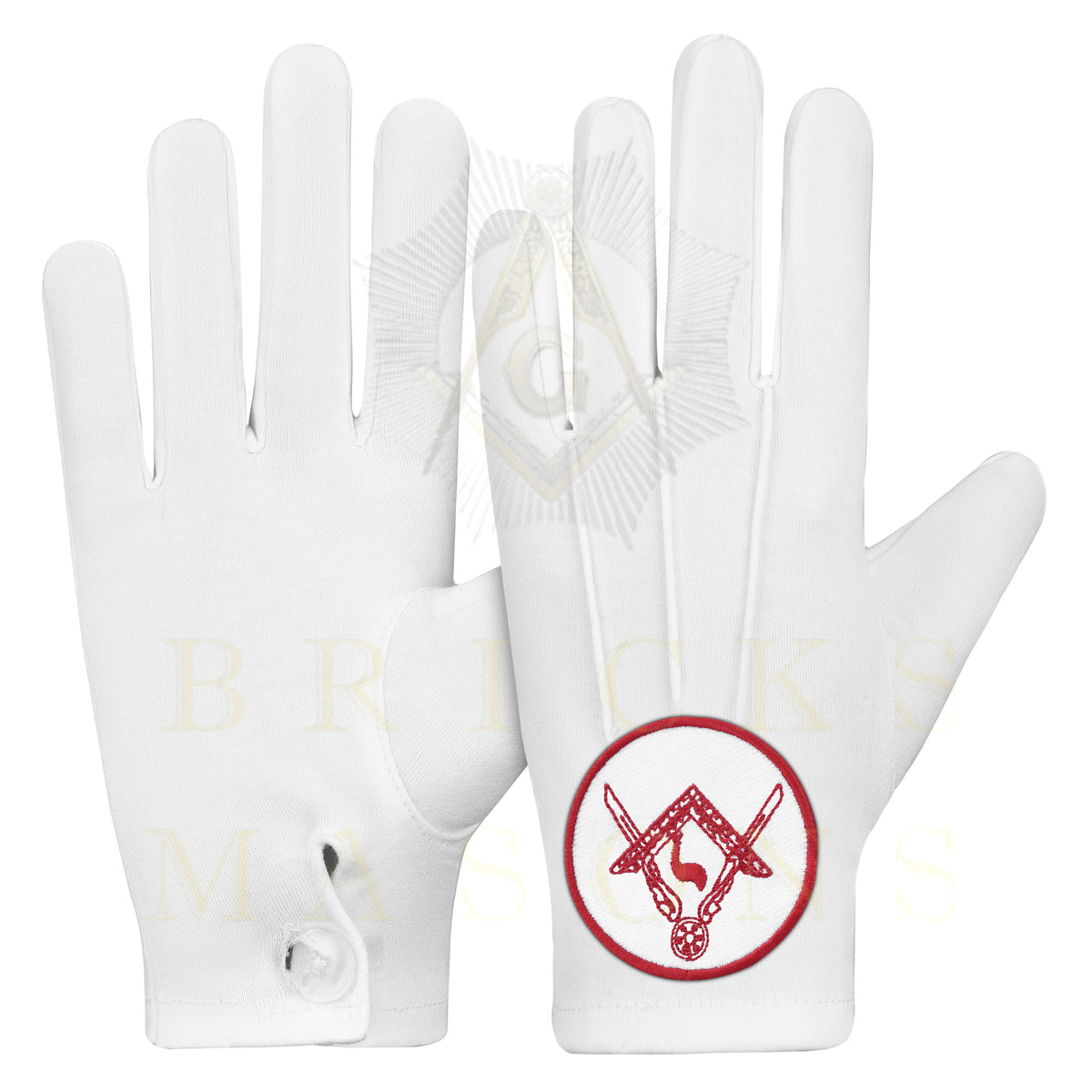 14th Degree Scottish Rite Gloves - White Cotton Central Jurisdiction - Bricks Masons