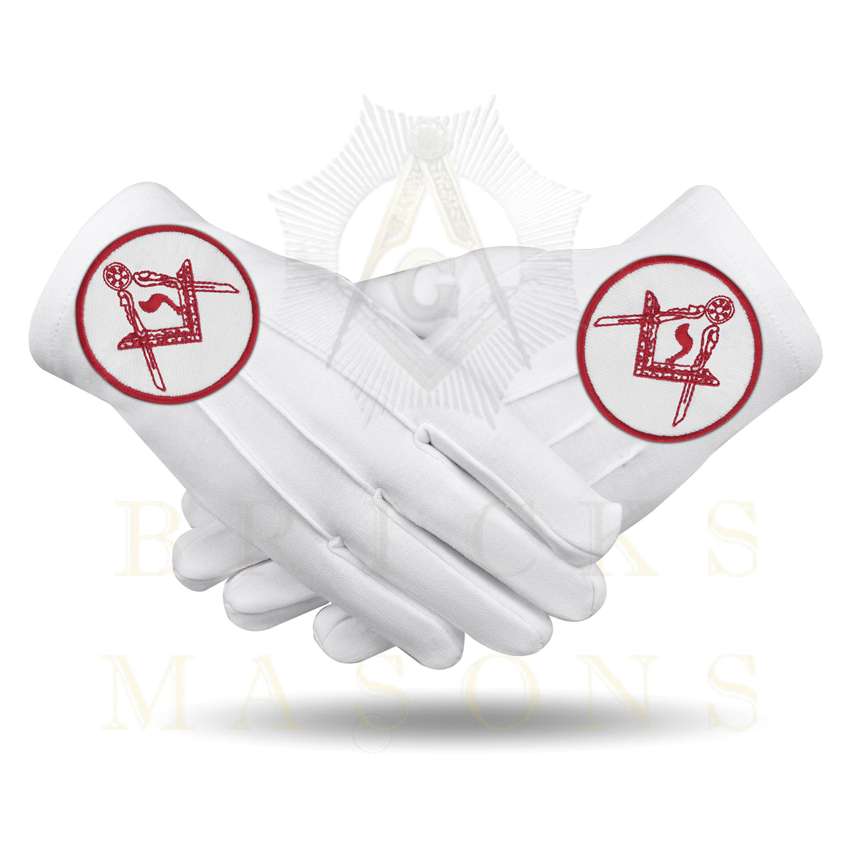 14th Degree Scottish Rite Gloves - White Cotton Central Jurisdiction - Bricks Masons