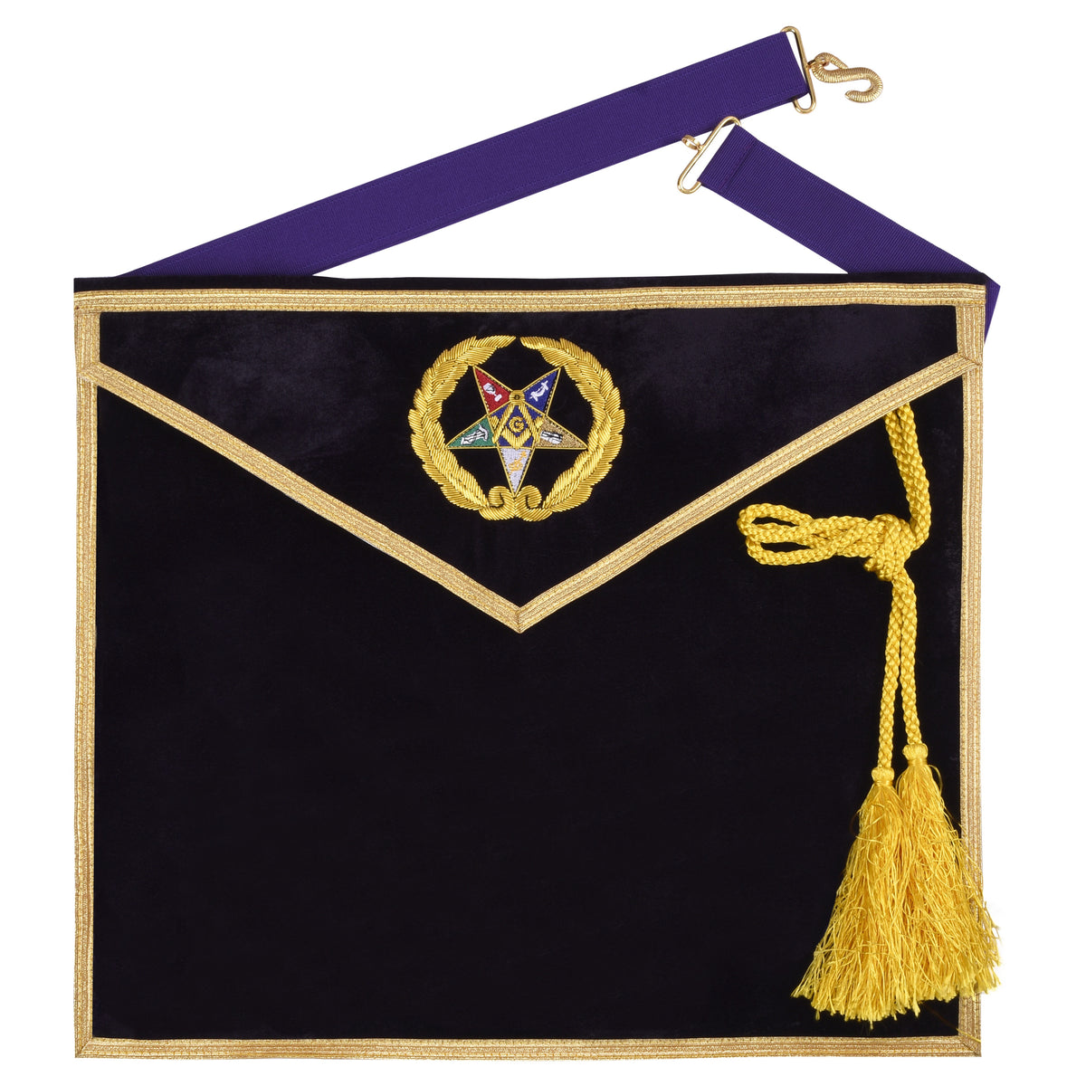 Worthy Patron OES Apron - Purple Velvet Hand Embroidery With Laurel Wreath - Bricks Masons