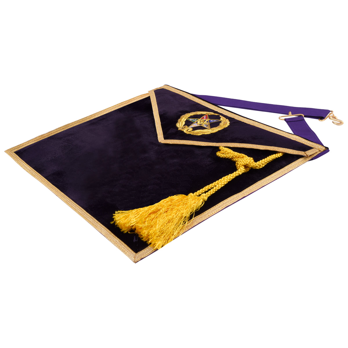 Worthy Patron OES Apron - Purple Velvet Hand Embroidery With Laurel Wreath - Bricks Masons